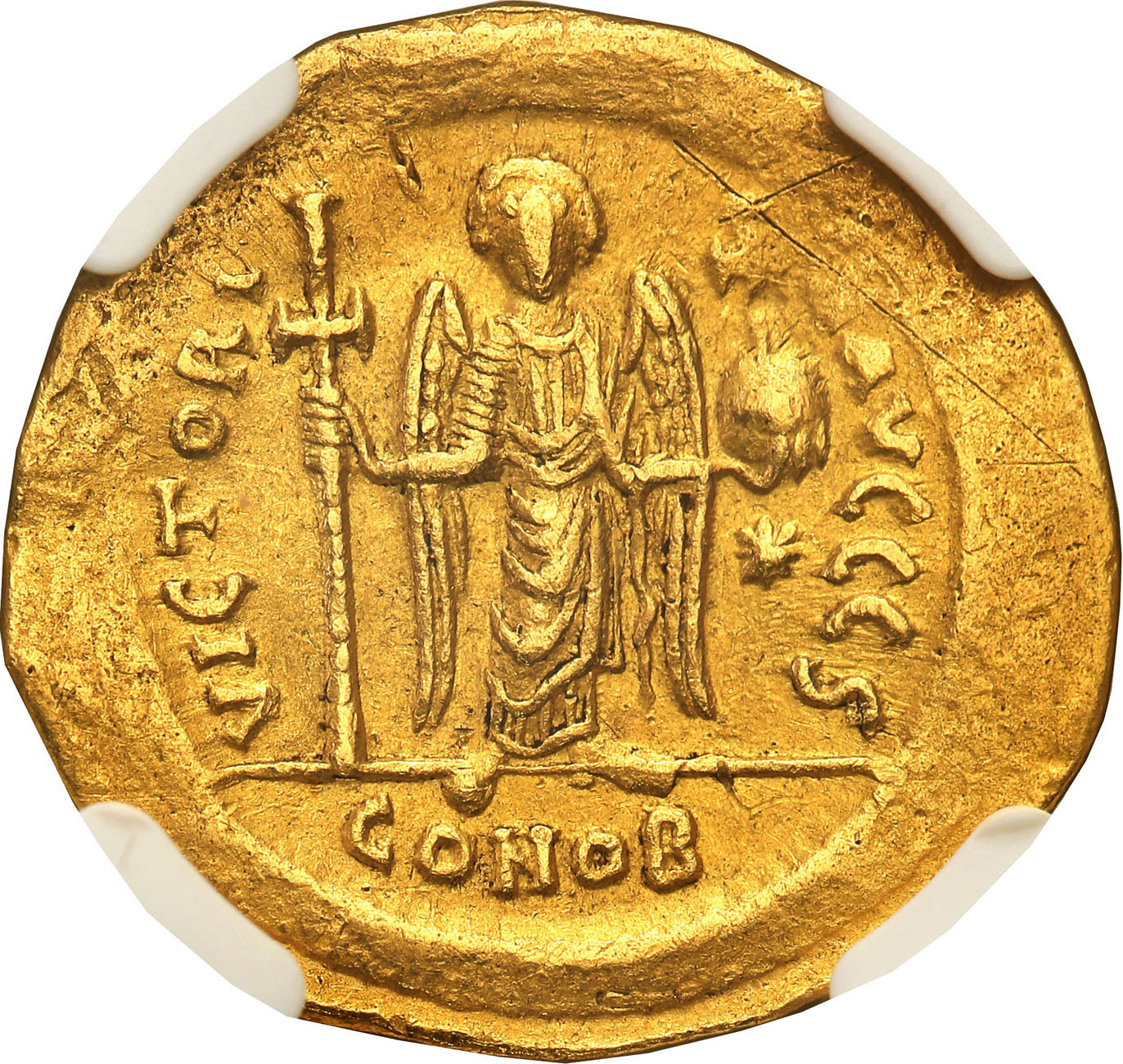 Bizancjum. Justinian I (527-565). Solidus 542-565, Konstantynopol NGC Ch VF 4/5 3/5